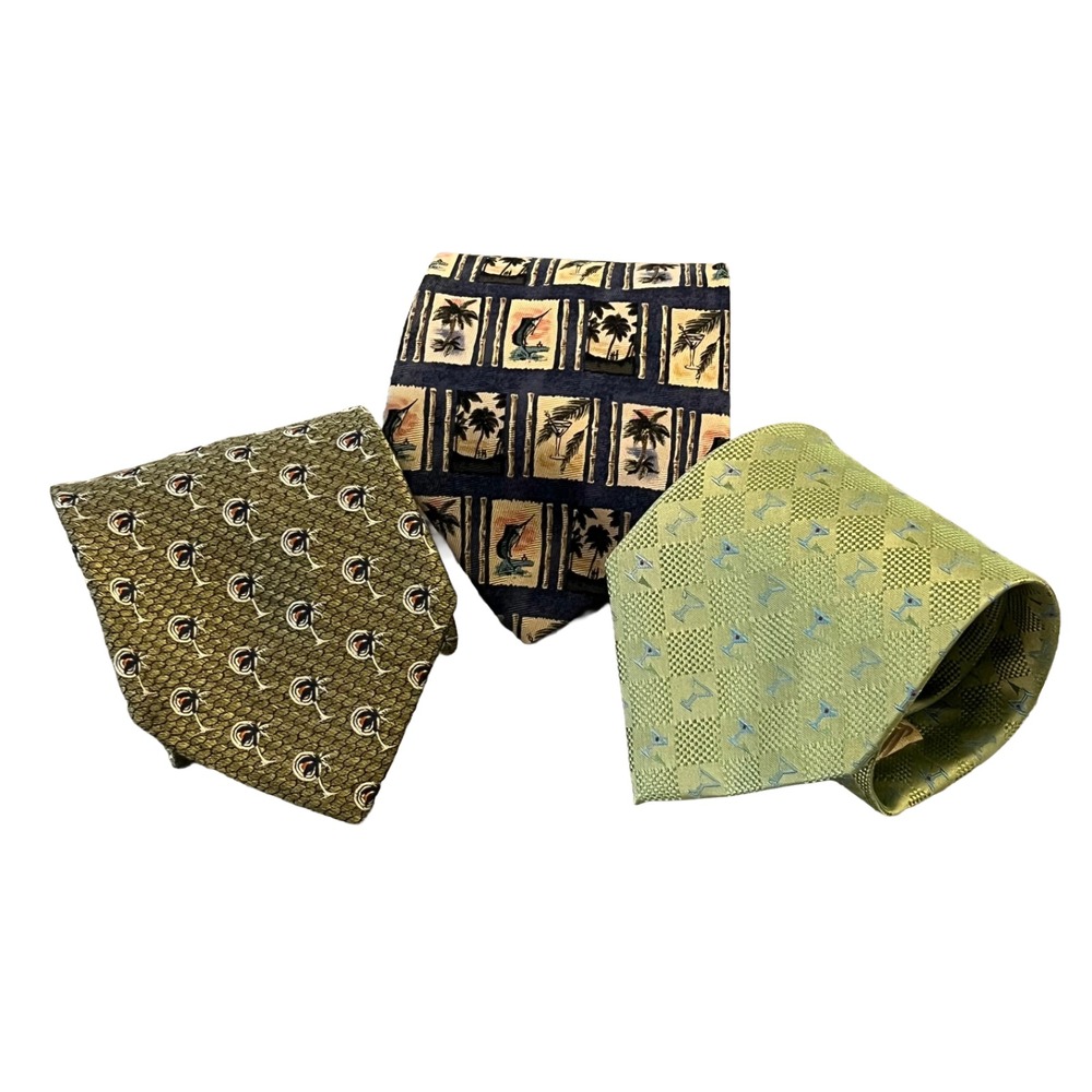 Lot of 3 Tommy Bahama Ties Mens 100% Silk 58" USA Hawaiian Tropical